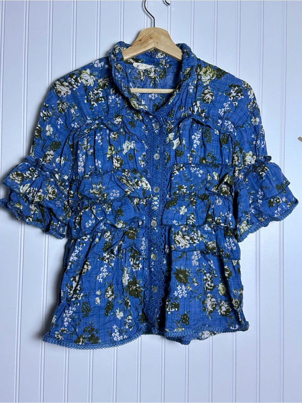 Pol Thorn & Thicket Blouse button-down cottage floral ruffles romantic casual M - Picture 5 of 11